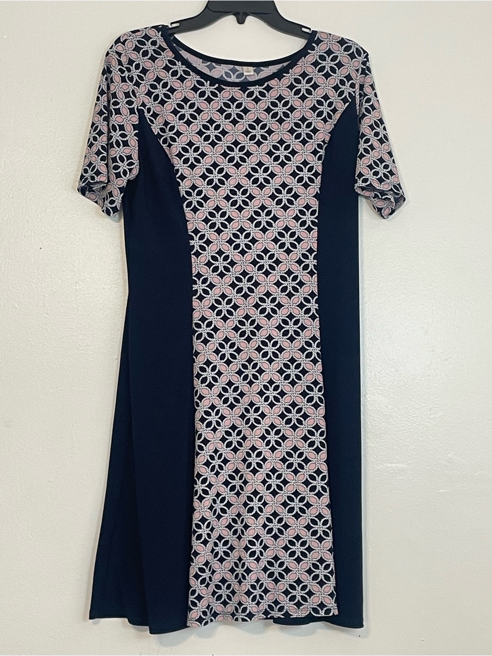Navy and Pink Floral Panel A-Line Dress - Women